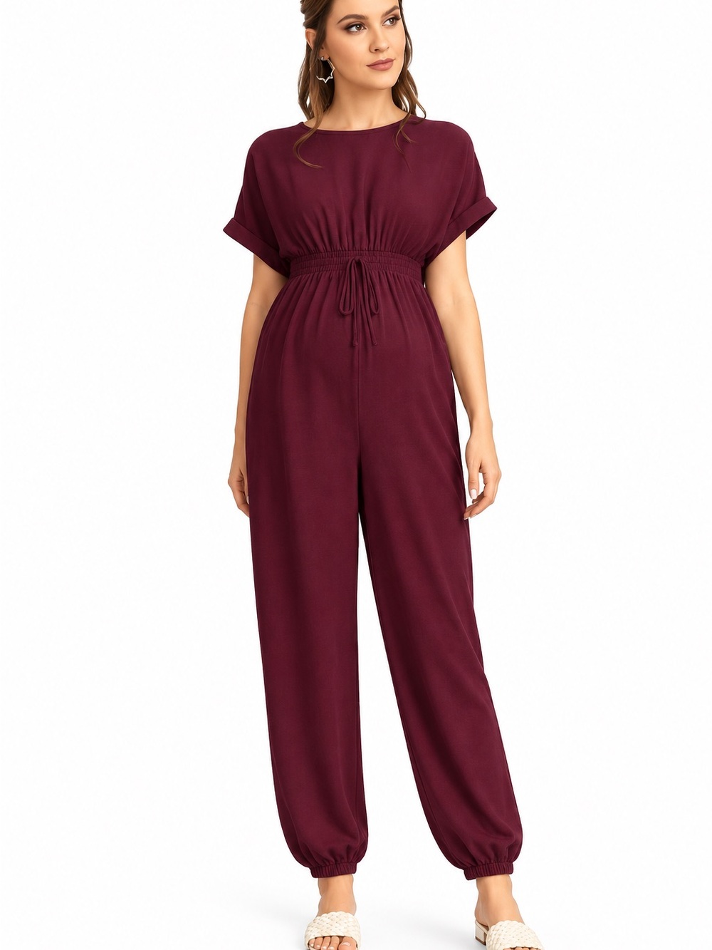 Burgundy Maternity Jumpsuit – Size M